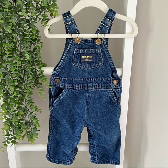 Vintage 80's Oshkosh Denim Blue Overalls 6-9 month Baby Boy - Picture 1 of 9